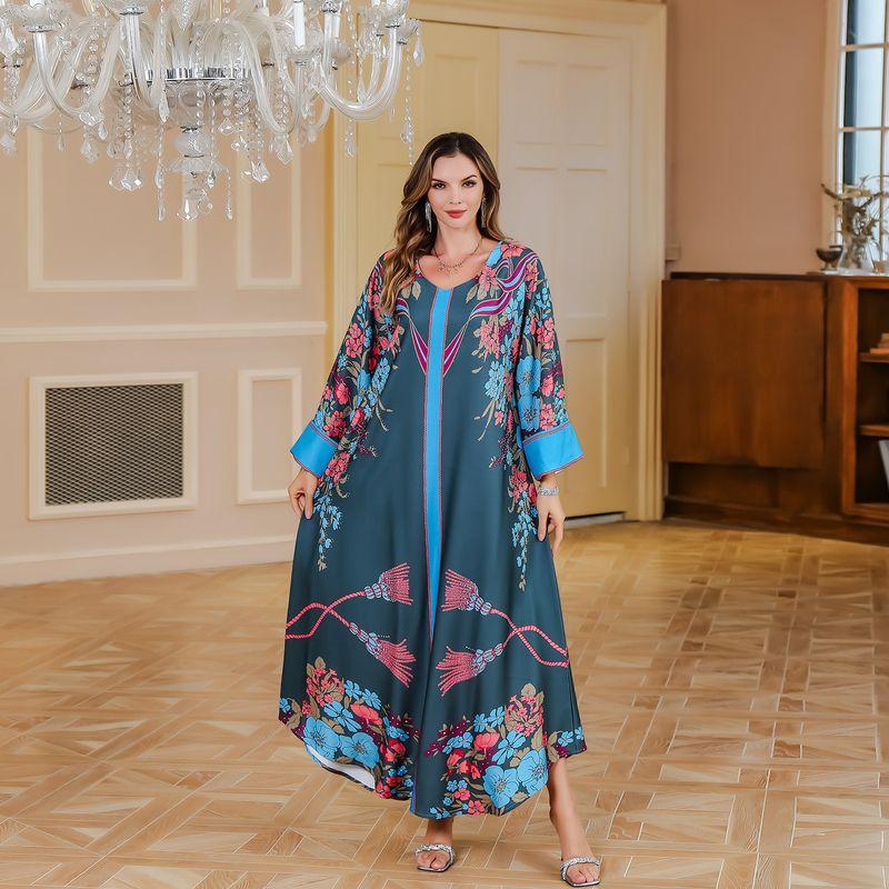 

Индонезийский Арабский Турецкий Саудовский Дубай Женский Халат с Принтом и Стразами Ближневосточное Платье Платья Dark green XXL