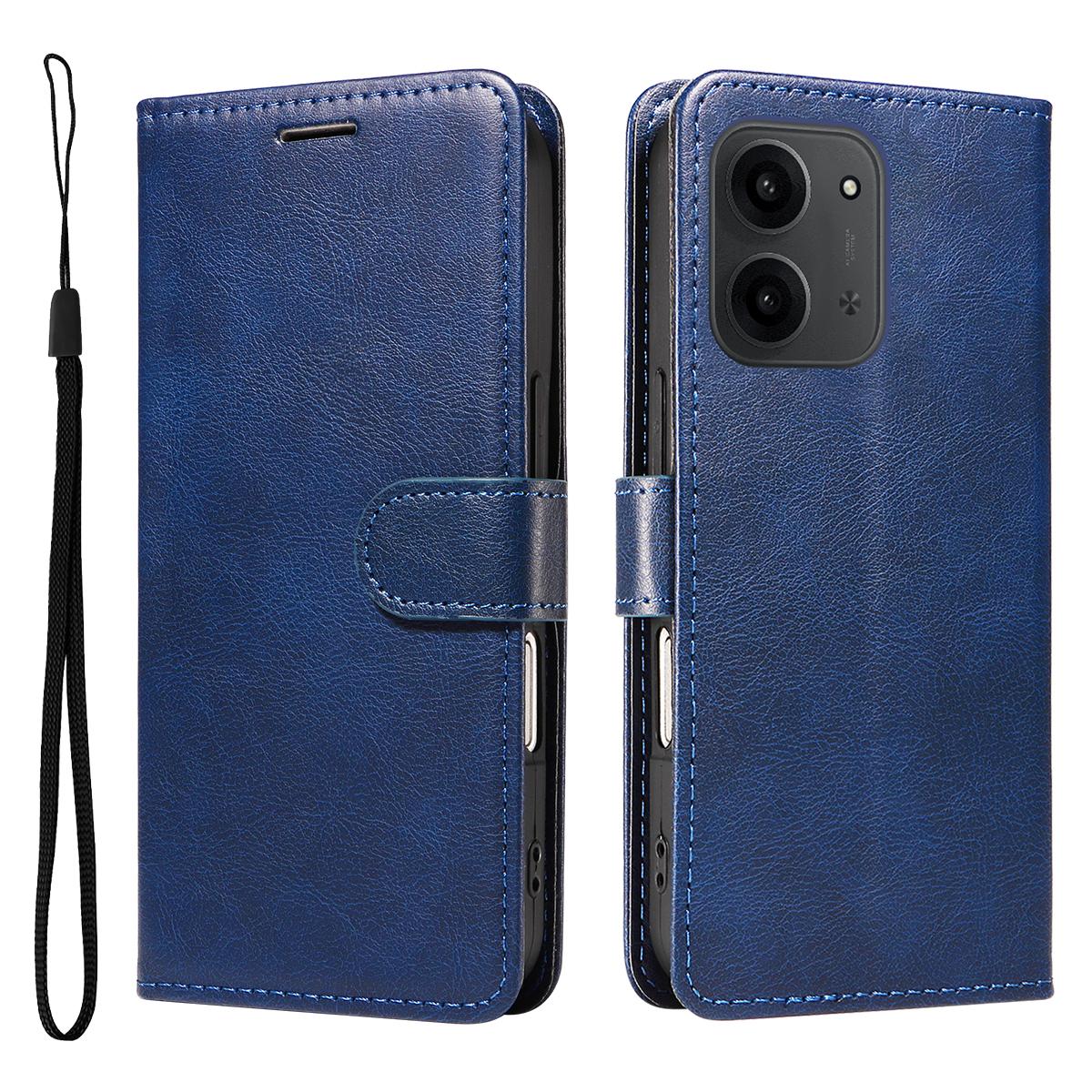 

Для Xiaomi Redmi 15C 4G (171 мм) Кожаный чехол-кошелек с ремешком Однотонный чехол-подставка для телефона Blue