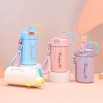 Mode Doppelwandiger Edelstahl Kaffeebecher Outdoor Tragbarer Strohhalm Thermobecher mit Seil Vakuum Handlicher Becher