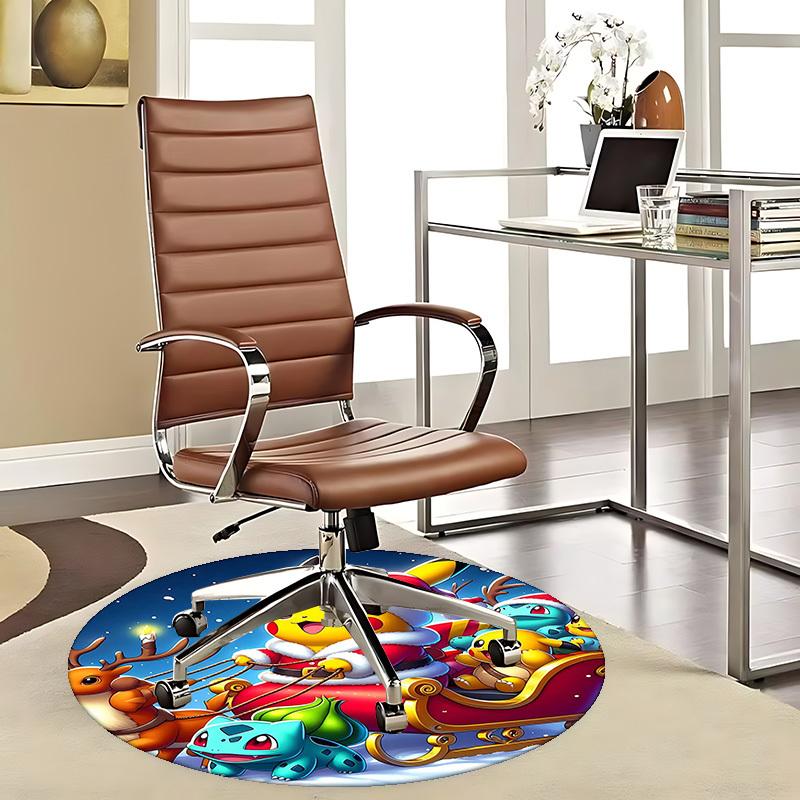 1pc Christmas Pikachu Santa Claus Round Carpet - Anime Design Office Chair Mat, Non-Slip Rug for Home Decor, Living Room