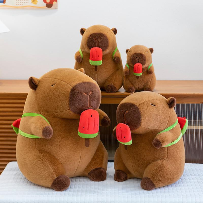Ice Cream Watermelon Capybara Plush Toy With Transparent Backpack Animal Doll