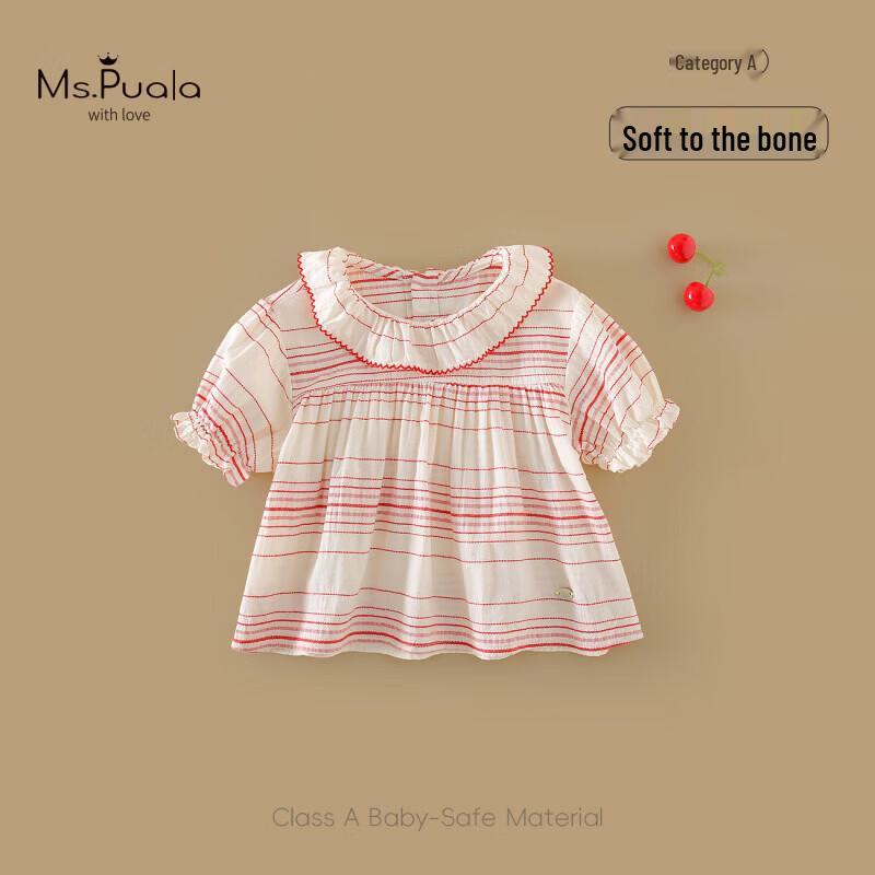 MS.PUALA Baby Girls  Summer Striped Ruffle Blouse 110 cm