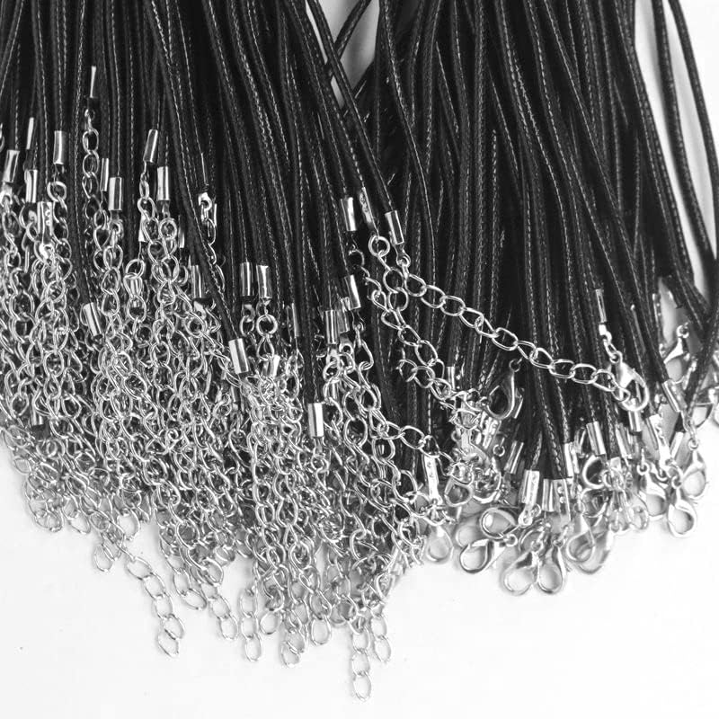 AAGWW 2mm*45cm 100pcs Leather Necklace Cords for DIY Handmade Necklaces with Lobster Buckles (Design: 2mm Thickness, Black, Total of 100)