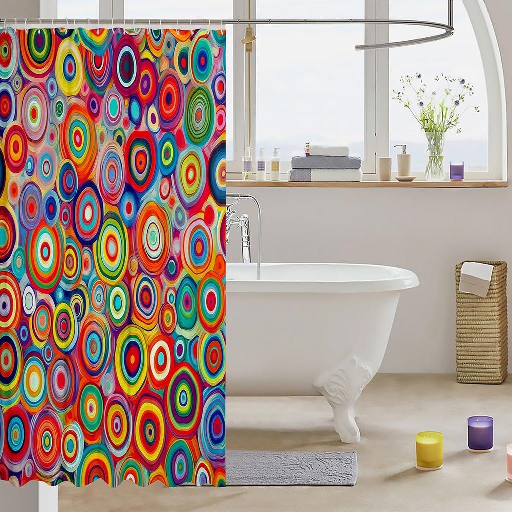 Circle Boho Geometric Shower Curtain Rainbow Colorful Aesthetic Bathroom Accessories Bohemian Exotic Ethnic Abstract Adults