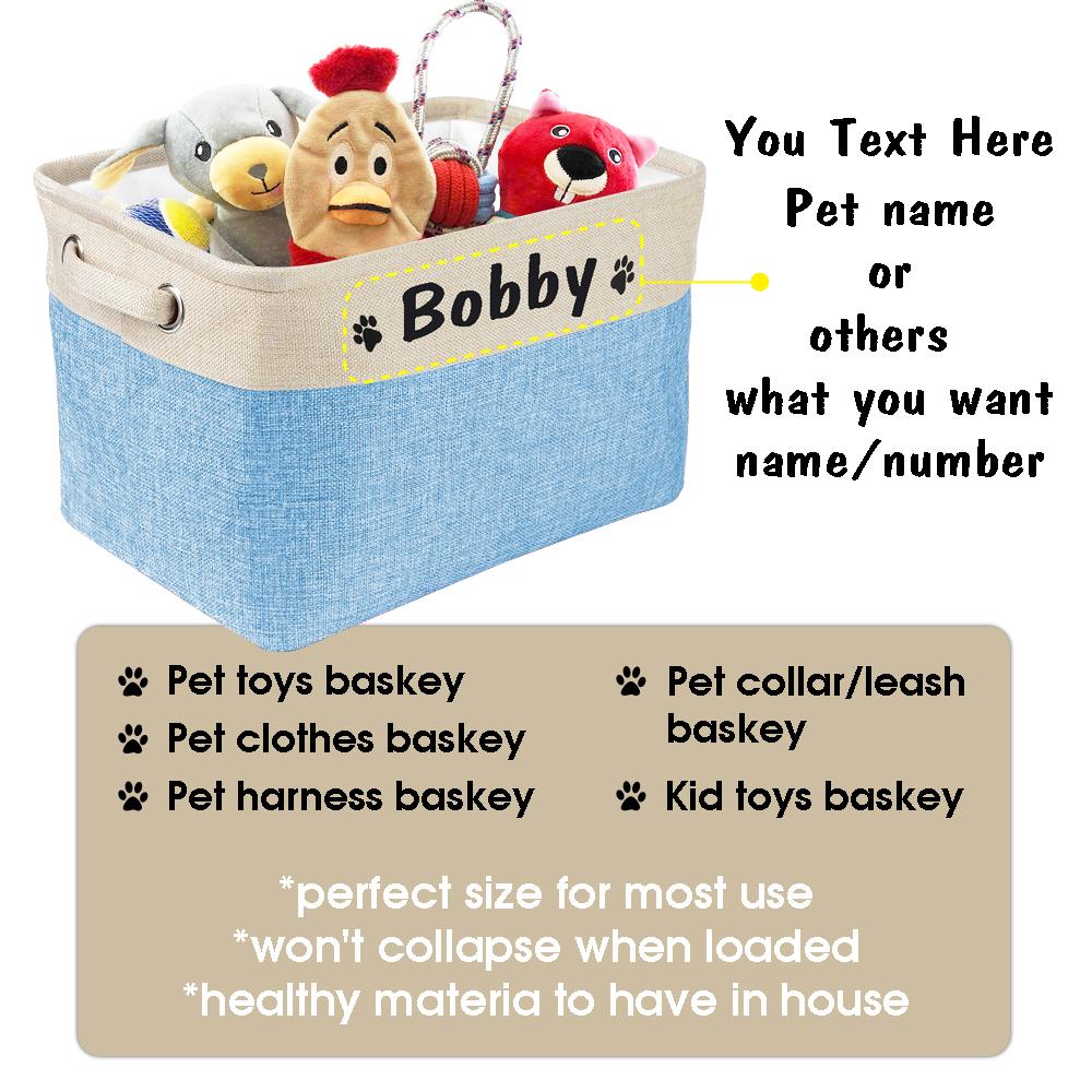 Personalized Pet Storage Box Free Custom Dog Storage Baskets For Dog Toys Clothes No Smell Free Print Dogs Name With Cute Paw