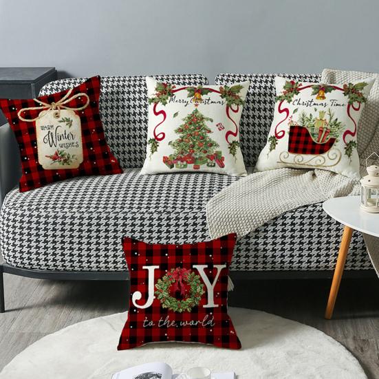 Christmas Pillow Cover Xmas Tree Wreath Print Pillowcase Washable Festive Decor Throw Pillow Case for Living Room Sofa Bedroom