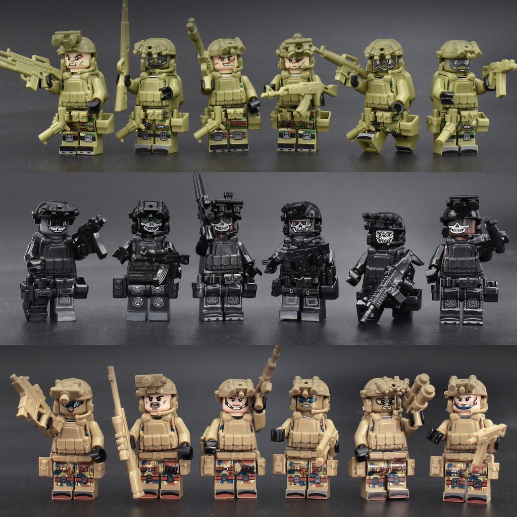 Military Minifigures Camouflage Ghost Special Forces Special Police Minifigures Protective Clothing Equipment Assembled Building Block Toys