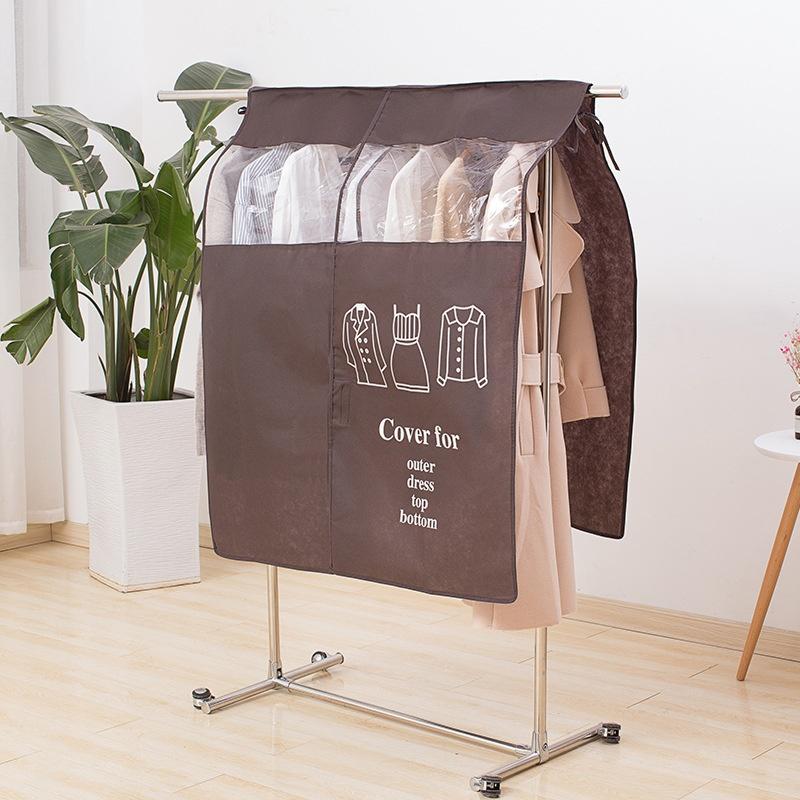 Clothes Dust Cover Nonwoven Dust Prevention Waterproof Transparent Window Design Hanging Garment Protectors