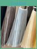 Pure Color Mesh Panel Long Skirt With Pleats For Casual Womens Fashion