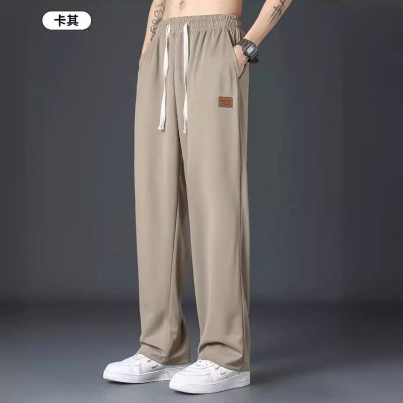 

Рубашки и меньше одежды повседневные брюки мальчики ледяной шелк брюки лето тонкие новые прямые свободные драпирующиеся спортивные штаны 5XL хаки