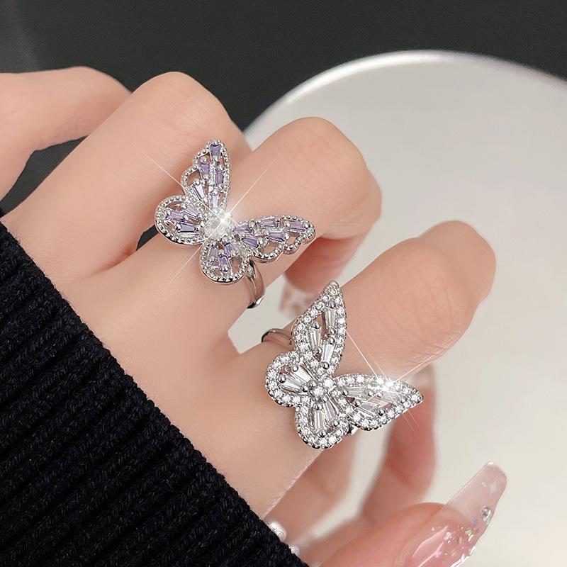 High-End Luxury Super Fairy Zircon Butterfly Open Index Finger Ring Tide Cold Wind Ring Woman
