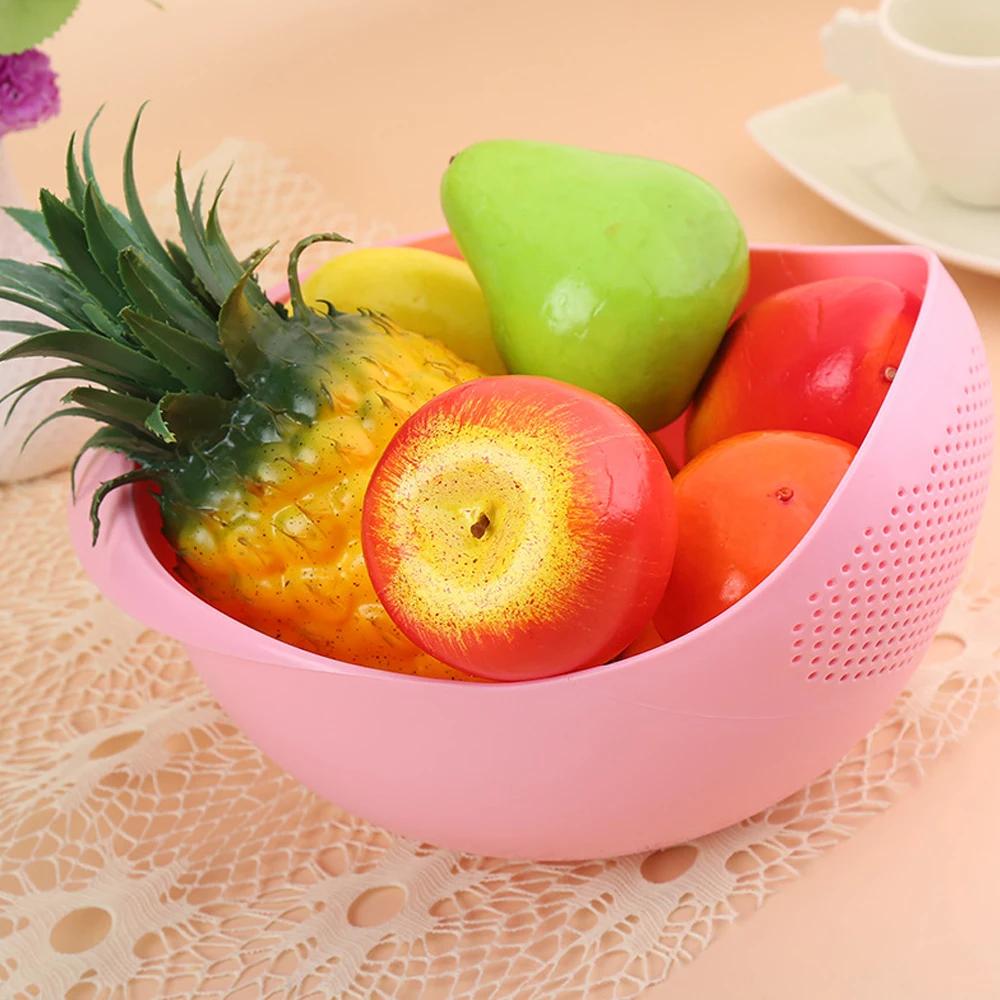 Food Grade Plastic Rice Beans Peas Washing Filter Strainer Green Pink Color Basket Sieve Drainer Cleaning Gadget