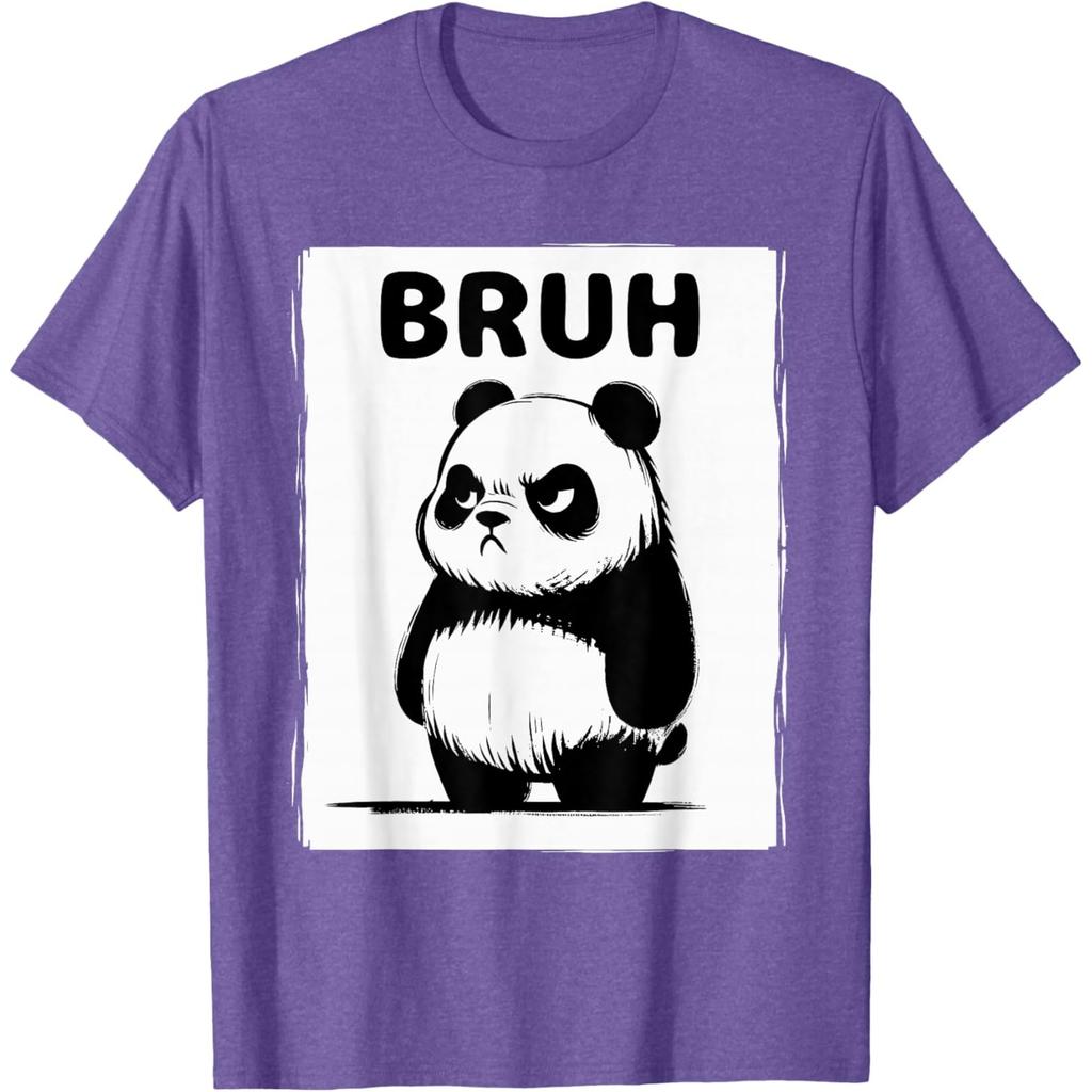 Bruh Grumpy Panda Graphic Print Short Sleeve Cotton Casual TShirt for Unisex Women