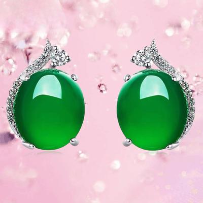S925 Silver Chalcedony Stud Earrings for Girls Graceful and Fashionable Simple Personalized All-Match Ornament