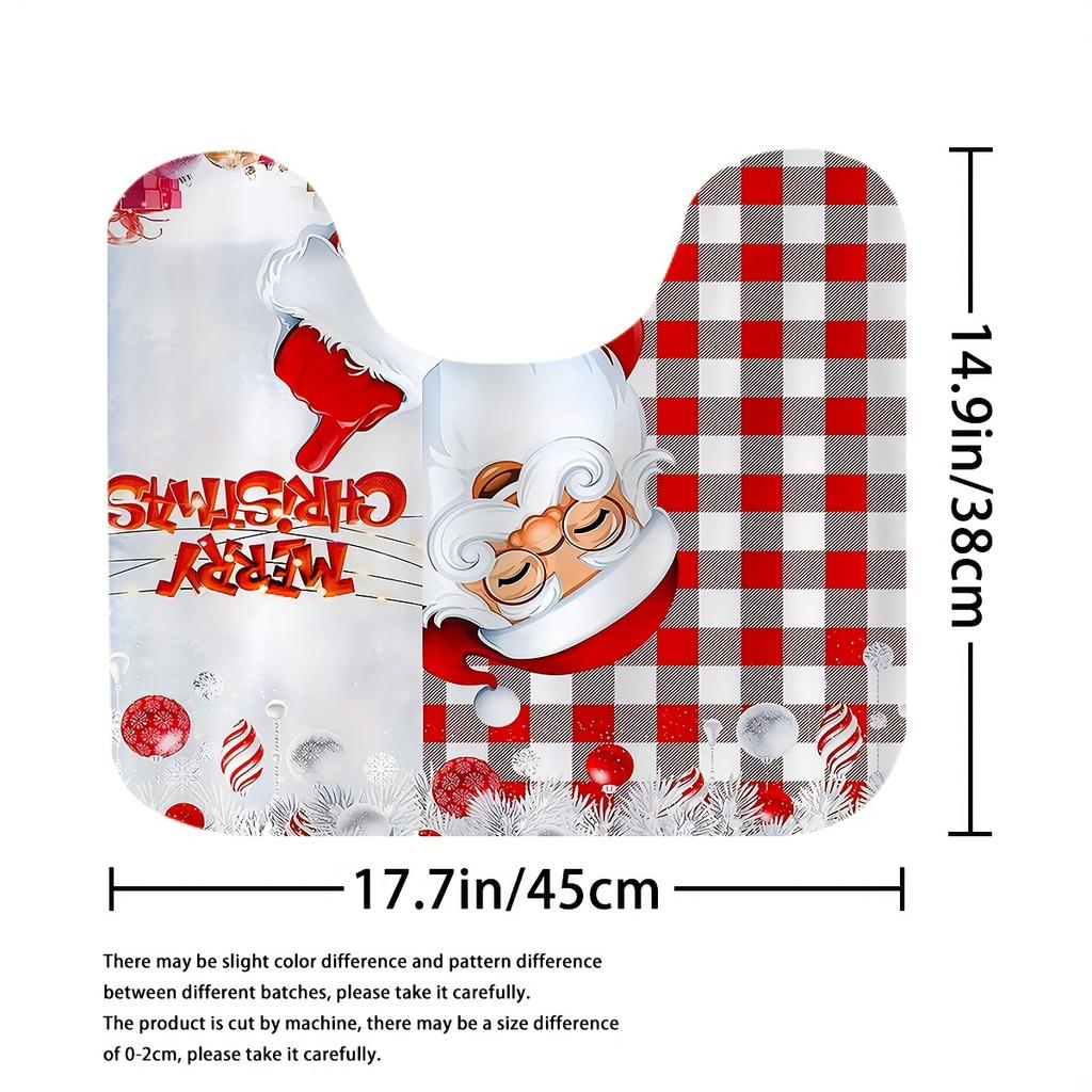 Set de perdele de duș de Crăciun, 4 bucăți, rezistent la apă, cu 12 cârlige, covor de baie antiderapant, covoraș de toaletă în formă de U, capac de toaletă.