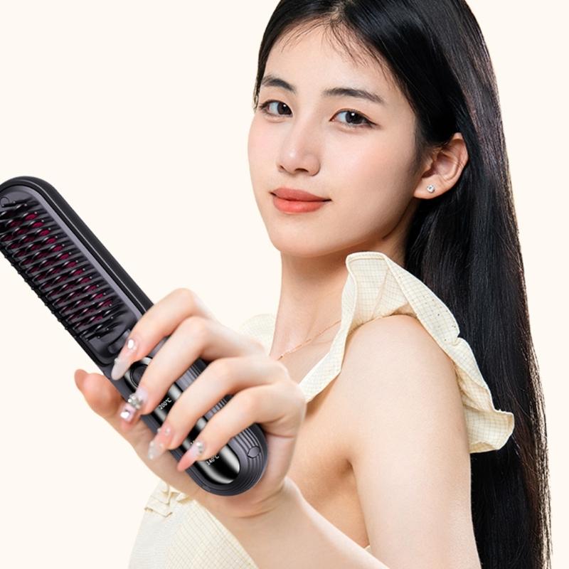 Cordless Hair Straightener USB Rechargeable Straightening Brush 4 Temp Settings Rechargeable Straight Hair Comb
