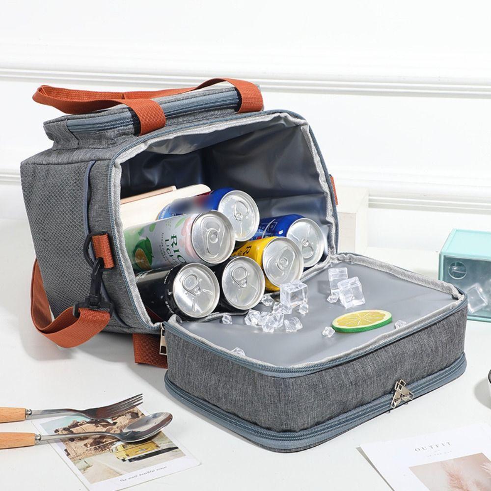 Leakproof Double Deck Lunch Cooler Bag Lightweight Picnic Tote Bag Food Storage Bag  School