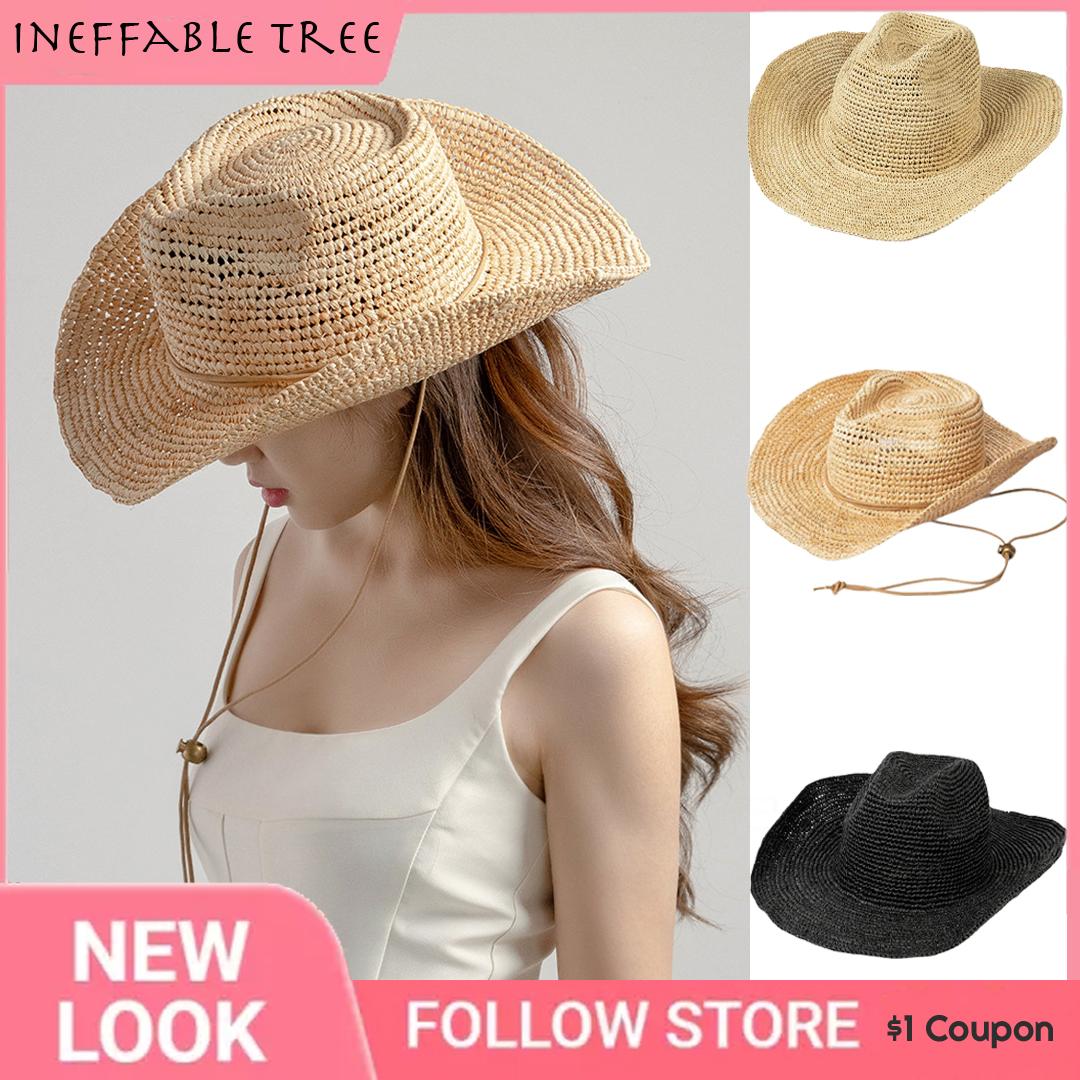 My Extreme Outdoor Activities Women's Hand-Crocheted Natural Raffia Straw Cowboy Tie-Up Hats For Men Summer Wide Brim Sun Outdoor Breathable Beach Caps Gorros 58-60Cm