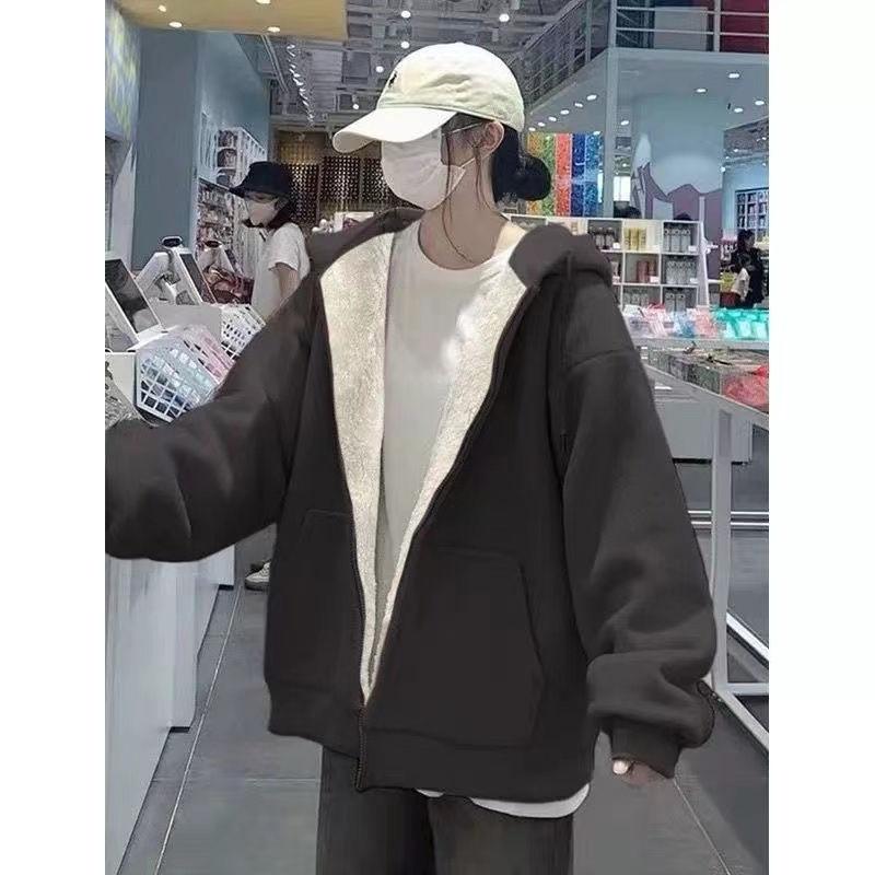 Campus Style Large Size Thickened Young and Middle-aged Jacket Women's Autumn and Winter Loose Warmth and Thin Solid Color All-match