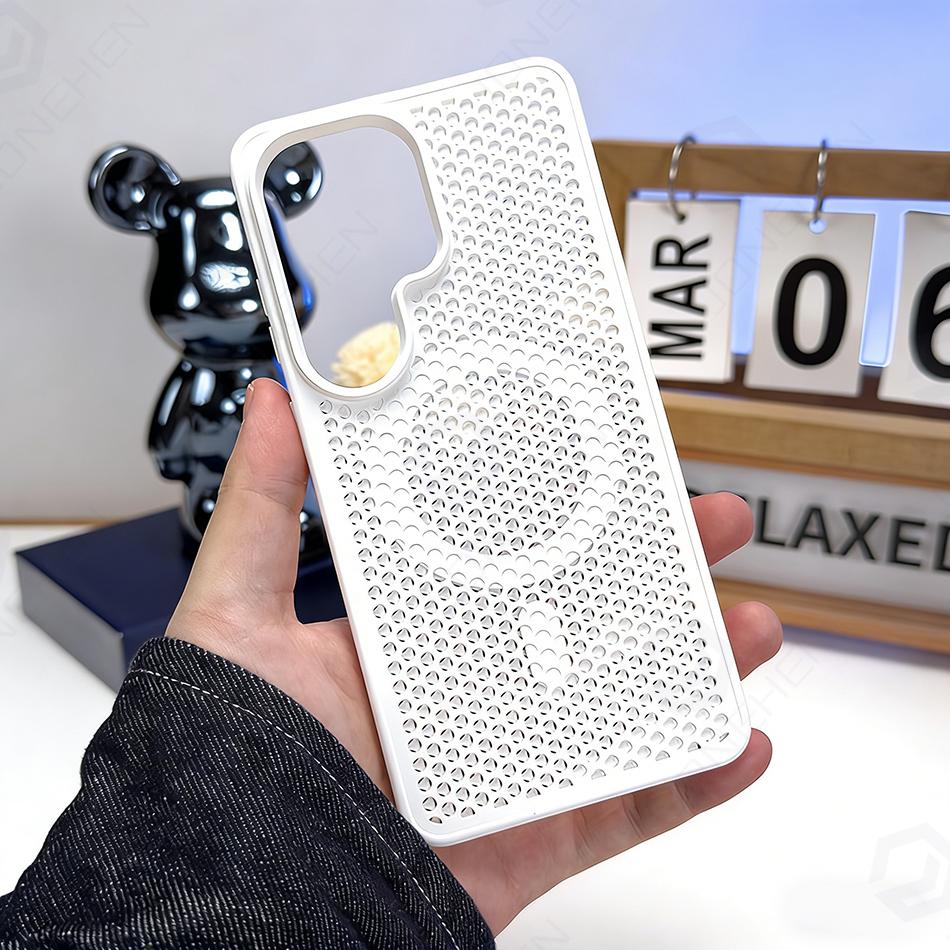 Magnetic Case For Samsung Galaxy S26 S25 Plus S24 S23 S22 Ultra Pure Color Honeycomb Heat Dissipation Frame Cover For Magsafe
