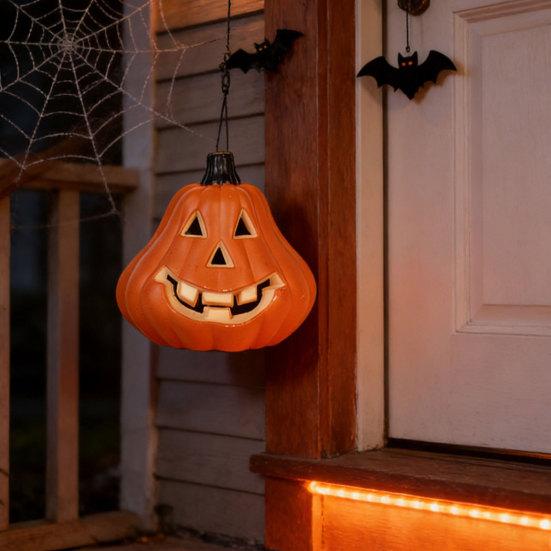 Halloween Light Up Pumpkin Decoration, Spooky Jack O Lantern Ornament for Window Display, Children Photo Prop for Party