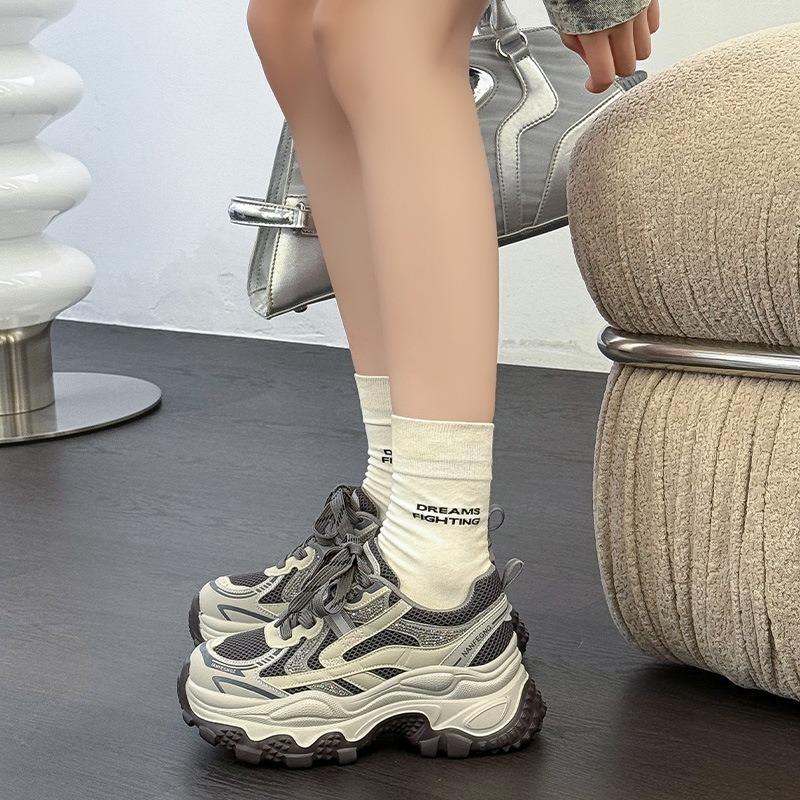 Dad shoes women's autumn new fashion rhinestone thick sole height increase small casual sports shoes