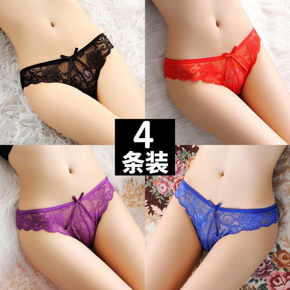 [Free Shipping] 4 Packs, Sexy Underwear Women's Transparent Seduction Lace Underwear Women's Low-rise Briefs