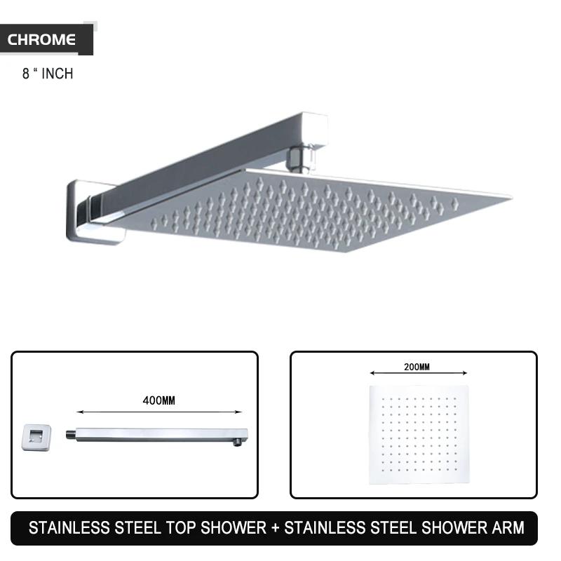 Black Chrome Brushed Gold Grey Square Rain Shower Head Ultrathin 8 10 12 Inch Choice Bathroom Wall Mount Shower Arm Top Spraying
