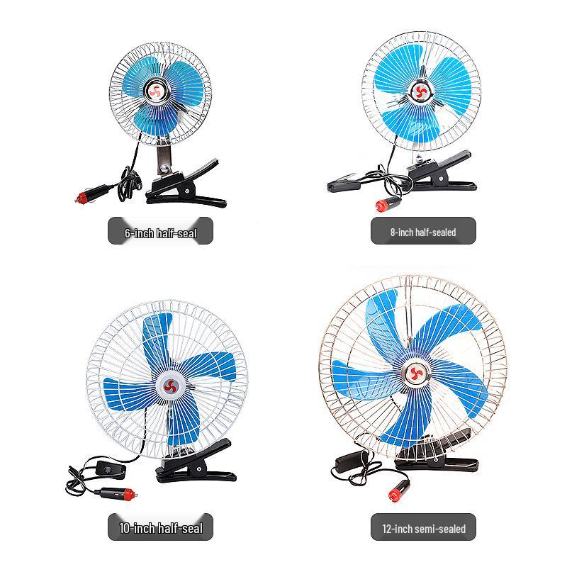 6-12 Inch Oscillating Car Fan with Clip, 12V/24V for Trucks and Cars