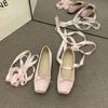 New Women's Flat Footwear Pink Ballet Women Single Shoes Fashion Lace Up Girl Mary Jane Shoes Sweet Flowers Ladies  Spring