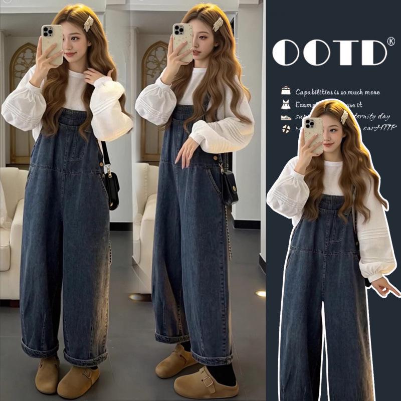 Maternity Set: Korean Style Long Sleeve Shirt & Denim Overalls, Spring 206 Collection M