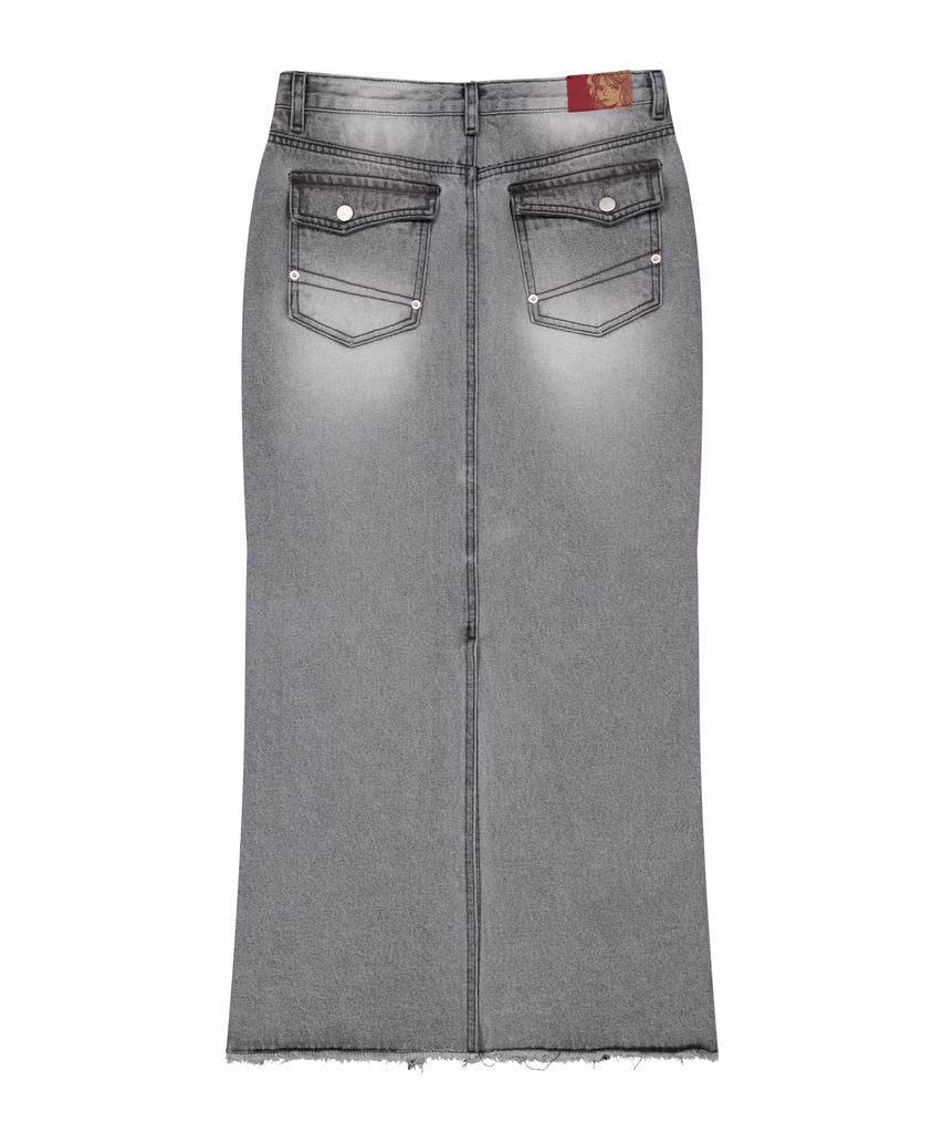 Godasin Washed Maxi Denim Skirt (Gray)