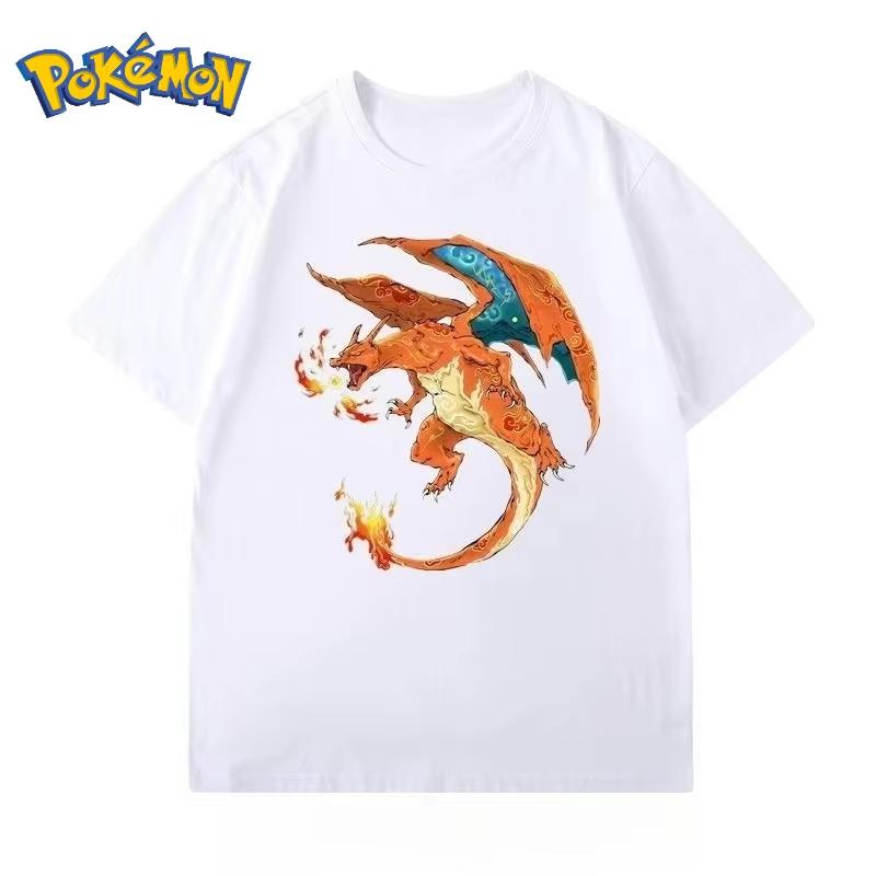 Pokémon Peripheral Charizard Cartoon Printed Tshirt Summer New Mens and Womens Y2K Loose Casual Harajuku Short Sleeved Top