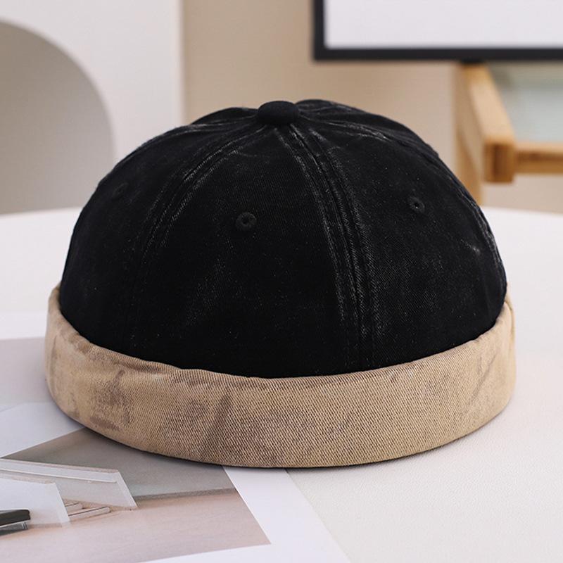 1Pc Washed Docker Beanie Brimless Cap Hat Without Visor Solid Color Retro Vintage Street Style Spring Autumn Outdoor Gorras