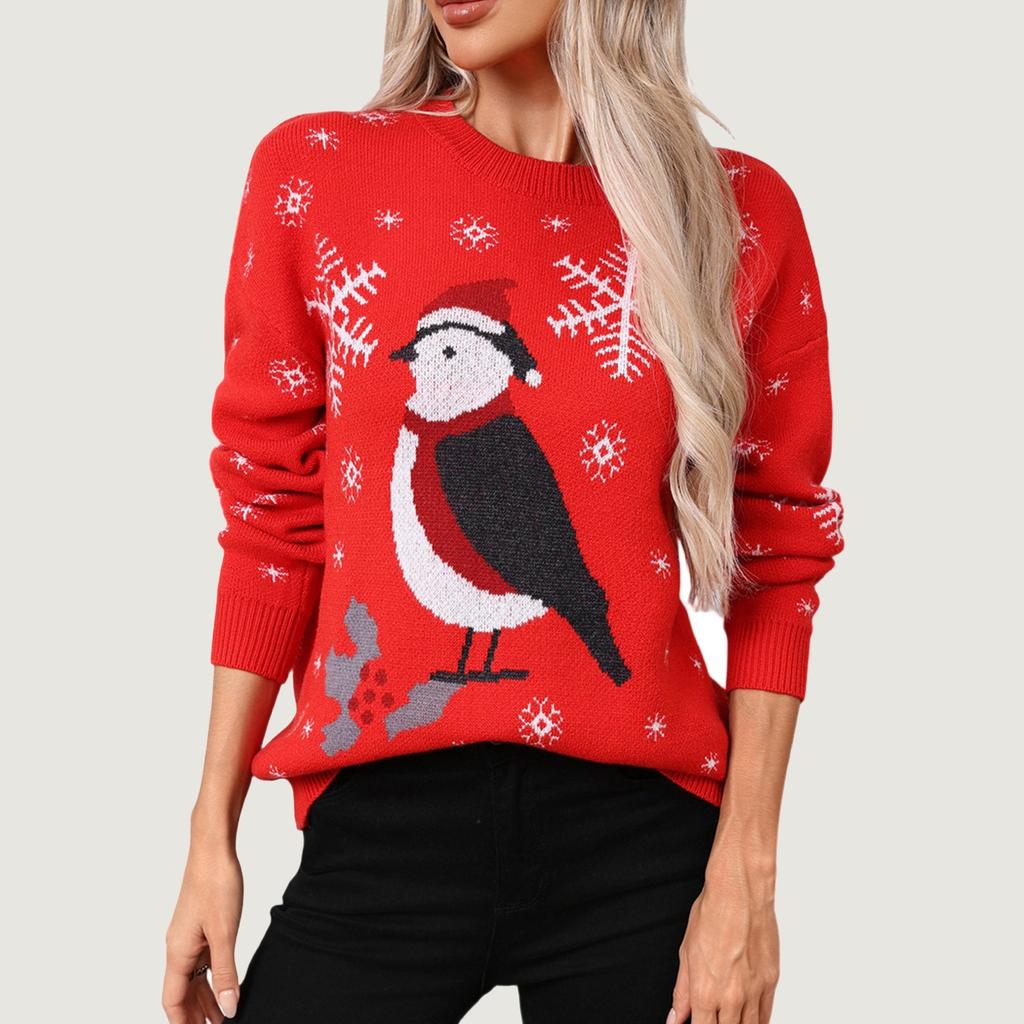 Womens Sweaters Long Sleeve Fall Soft Lightweight Knit Loose Sweater Tops Christmas