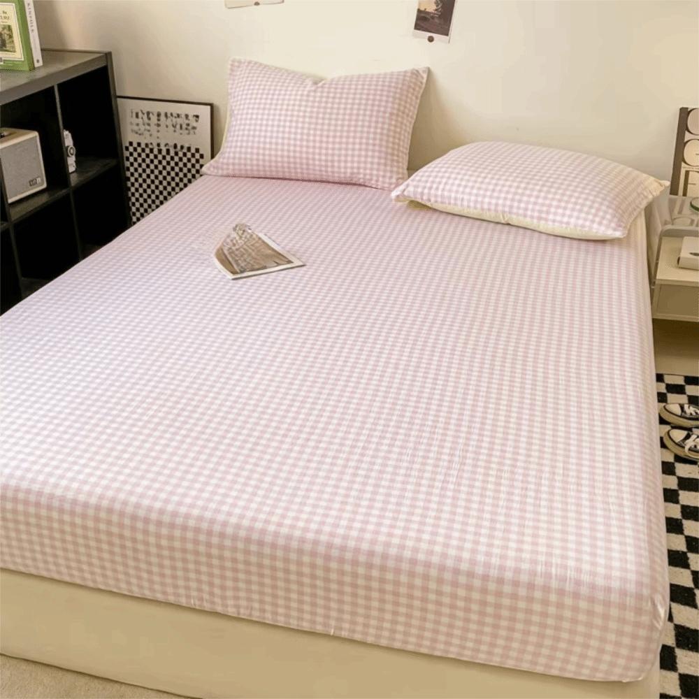 All Inclusive Single Plaid Mattress Cover Non Slip Skin-friendly Mattress Protector Elastic Band Rustic Style Bed Sheet Girl