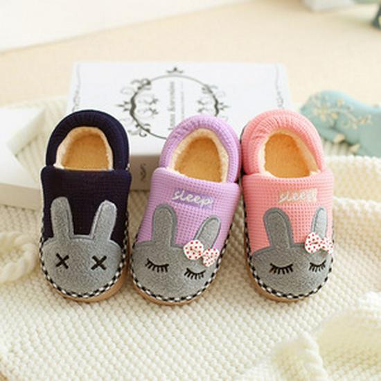 Children's Cartoon Cotton Slippers – Warm Indoor Shoes for Boys and Girls, with Heels for Autumn and Winter