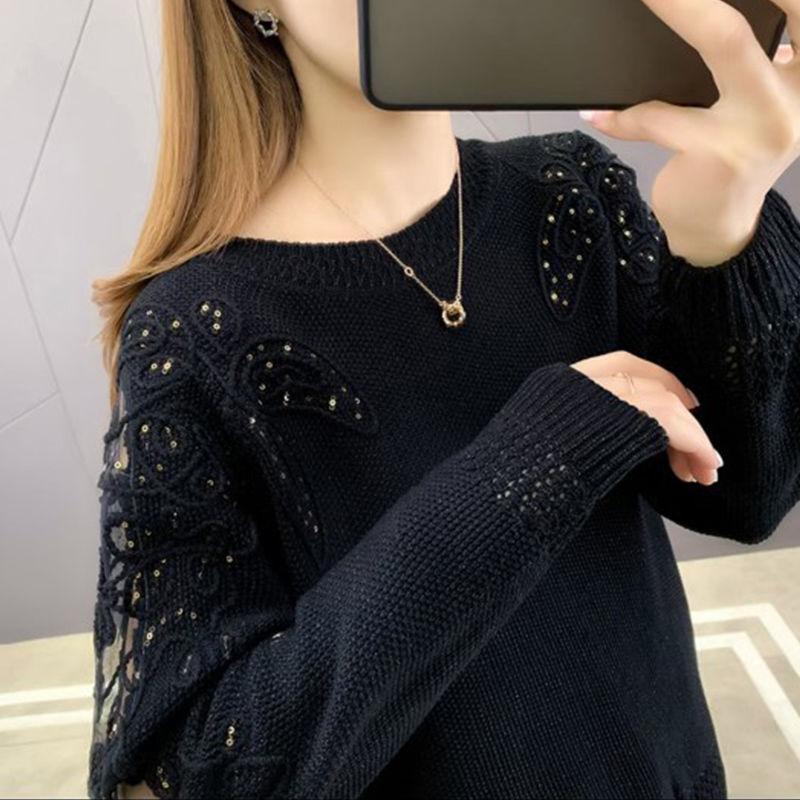 Sweater Women 2025 New Fashion Short Embroidered Pullover Lace Knitwear Thin Loose Openwork Trending Sweater Autumn and Winter
