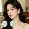Korean Round Half-Round Smooth Pearl Stud Earrings, S925 Silver Needle, Versatile High-End Niche Design.
