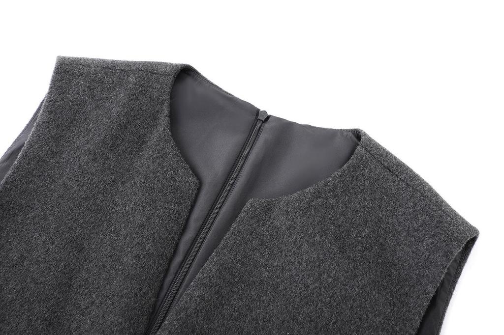 Women's Woolen V-Neck Sleeveless Dress – Versatile Layered Vest for 2025 Autumn/Winter