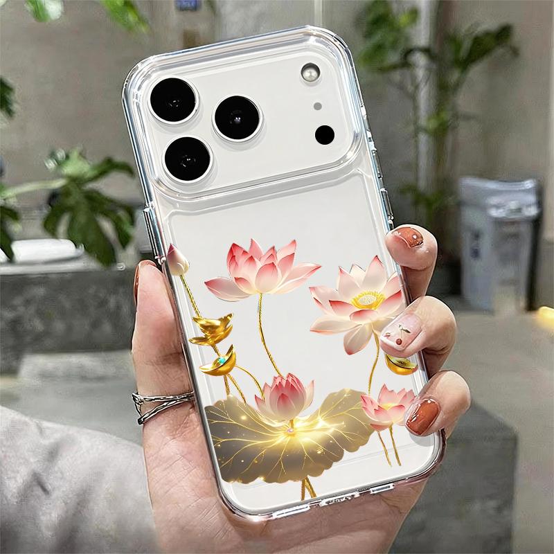 Pink Lily Flower Print Clear Phone Case For iPhone 17e 17 16 15 14 13 Pro Max 17 Pro 16e 12 11 Transparent Shockproof Soft Cover