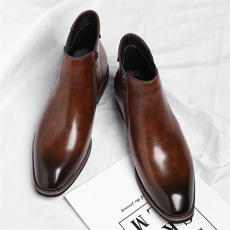 

Men Autumn Winter Popular Warm Chelsea Boots Elegant Lightweight Comfortable Side Zipper Business Formal Fashi Boots 38 коричневый