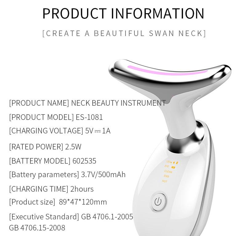 Neck Beauty Instrument - Anti-Wrinkle, Lifting, LED Light Therapy, EMS, 45°C Heat, Rechargeable