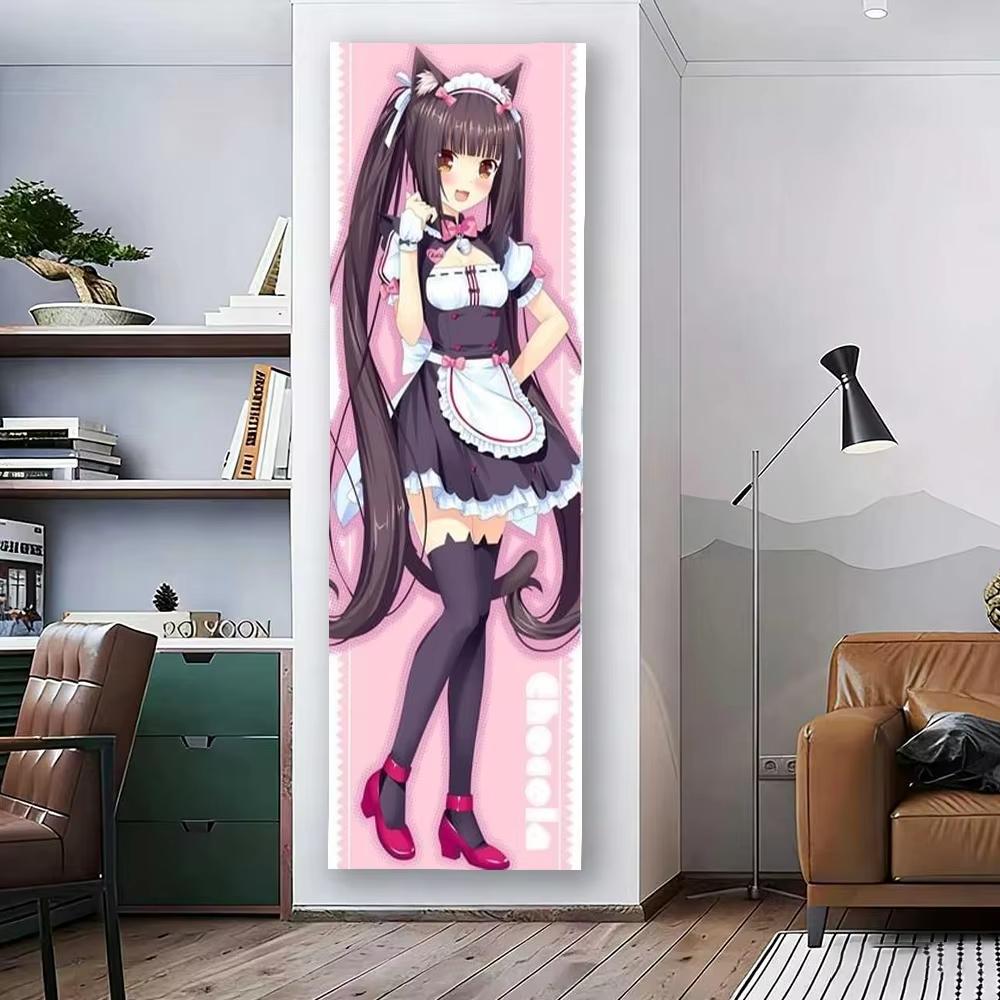 Nekopara Anime Vertical Long Tapestry, Kawaii Pink Cat Girl Wall Hanging For Girls Dorm Room Psychedelic Decor 40x150cm