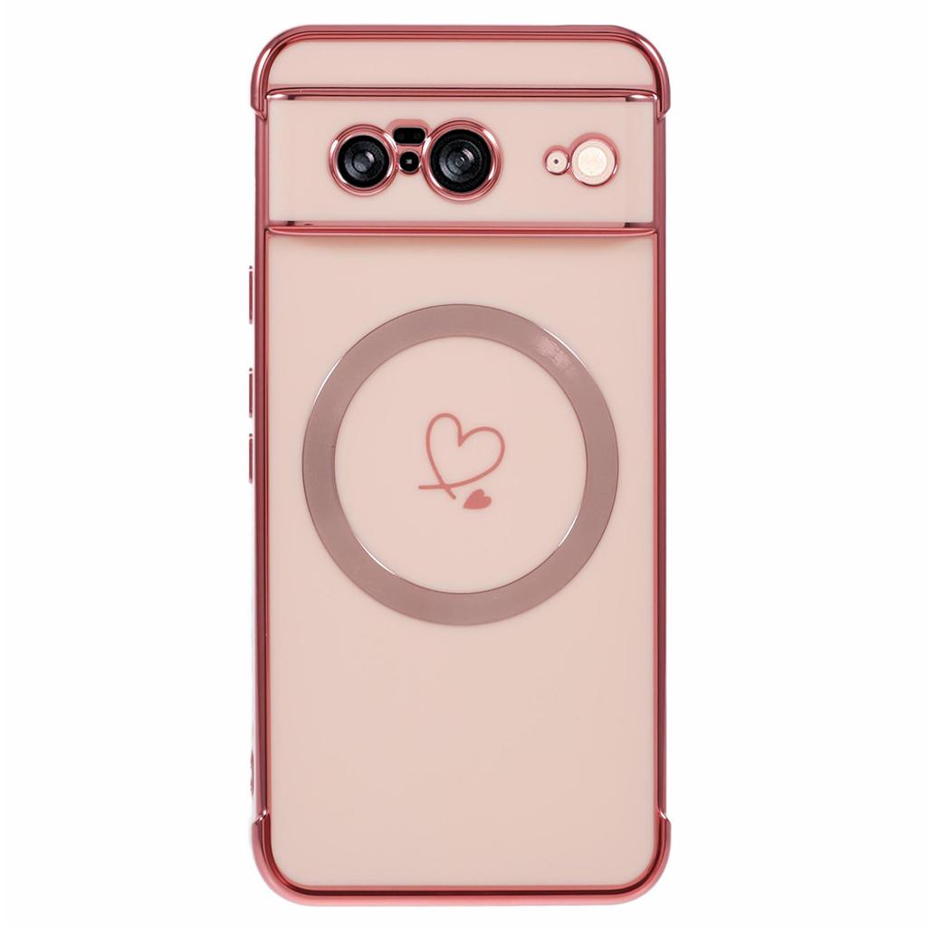 For Google Pixel 8 Magnetic Case Electroplated TPU Phone Cover Hollow Love Hearts