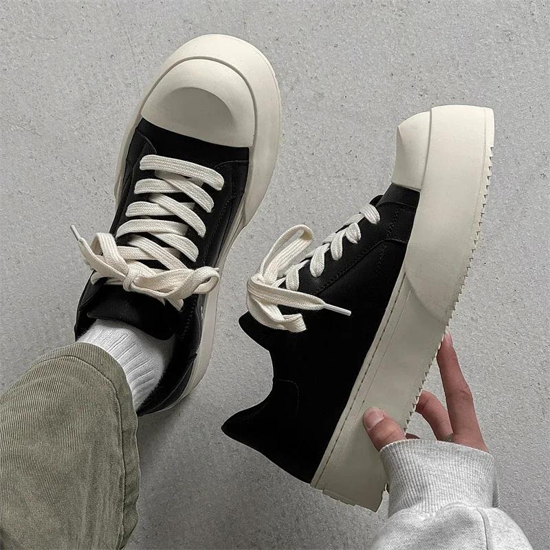 Móda Vysoká Kvalita Pánské Silná Podrážka Ležérní Kožené Board Shoes Luxusní Značka Pravá Kůže Vulkanizovaná Obuv Pohodlné Oxfordské Chůze