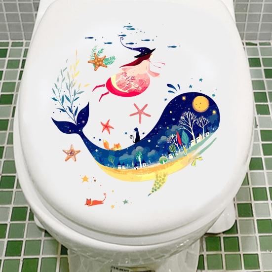 Toilet Sticker Strong Adhesive Vibrant Color Cartoon Pattern Wall Decal Home Bathroom Decoration
