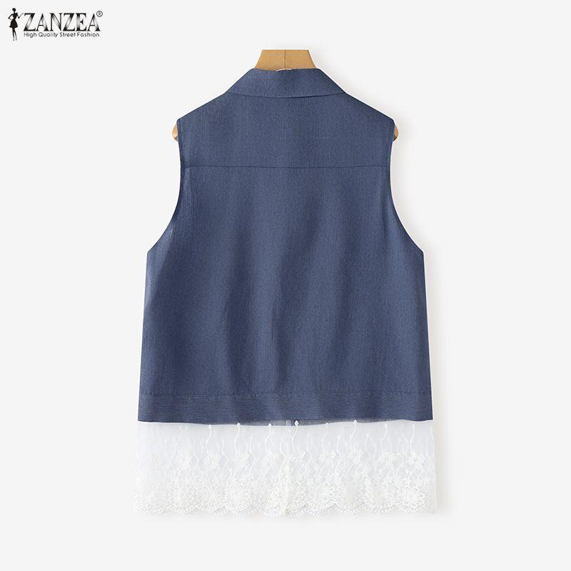 ZANZEA Women Summer Casual Lace Splice Loose Sleeveless Vest Tops