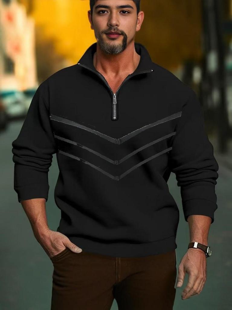 2026 Autumn/Winter Men's Color Block Half-Zip Stand Collar Hoodie Jacket - Trendy Casual Long-Sleeve Top