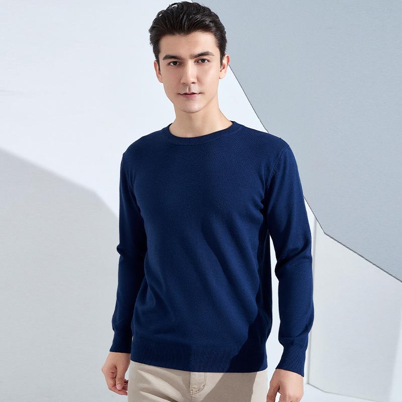 Autumn and Winter Men's Round Neck Loose Thickened Pullover Knit Sweater Solid Color Long-sleeved Short Section of Business Bottoming Warm Sweater